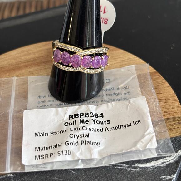 Bomb Party Call Me Yours Ring Size 11 RBP8364 Amethyst Ice Crystal Yellow Gold - Picture 2 of 3